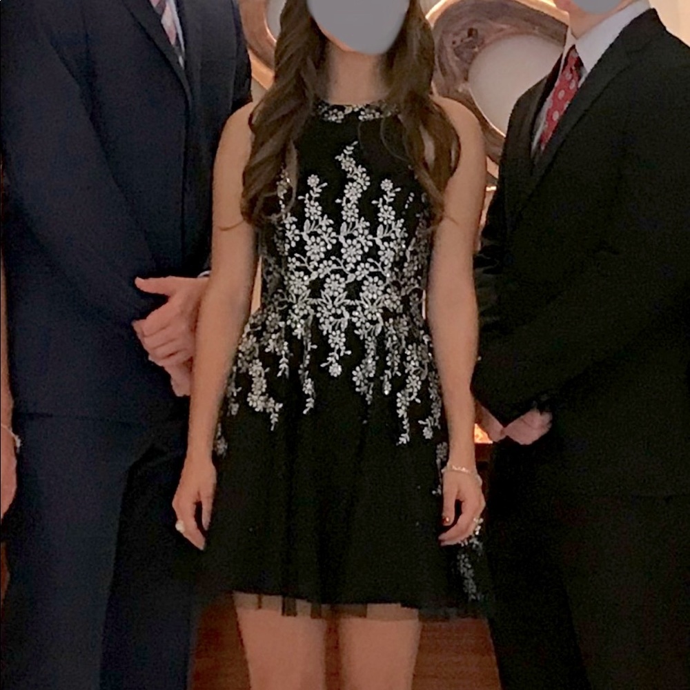 Black and silver mini formal dress. Perfect for homecoming.